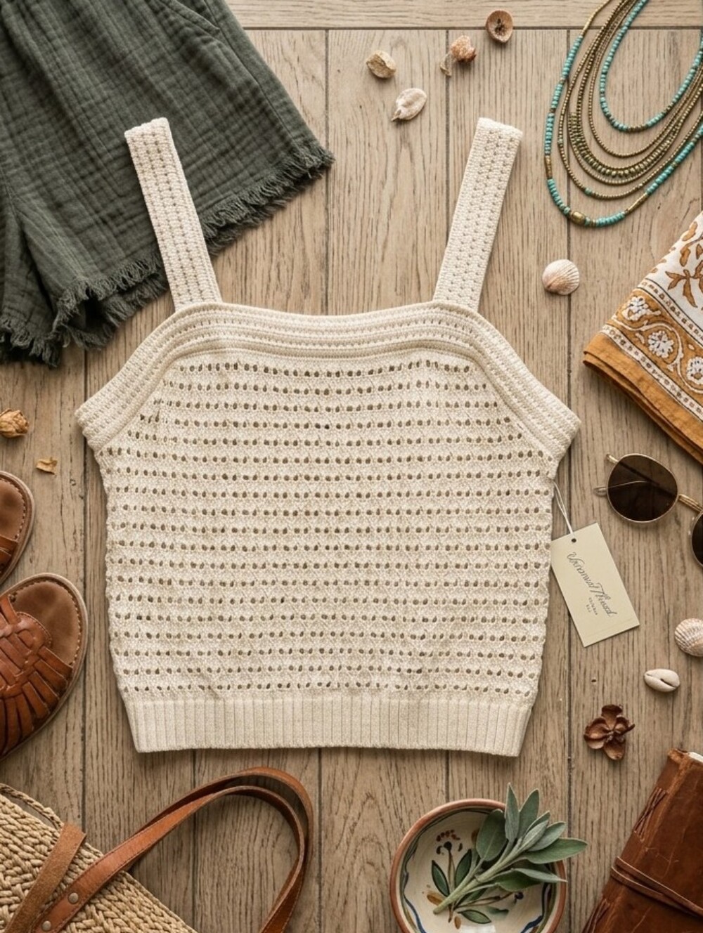 Universal Thread Cream Crochet Knit Tank Top